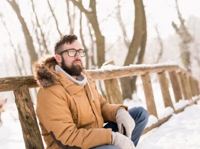 Man relaxing on a winter vacation