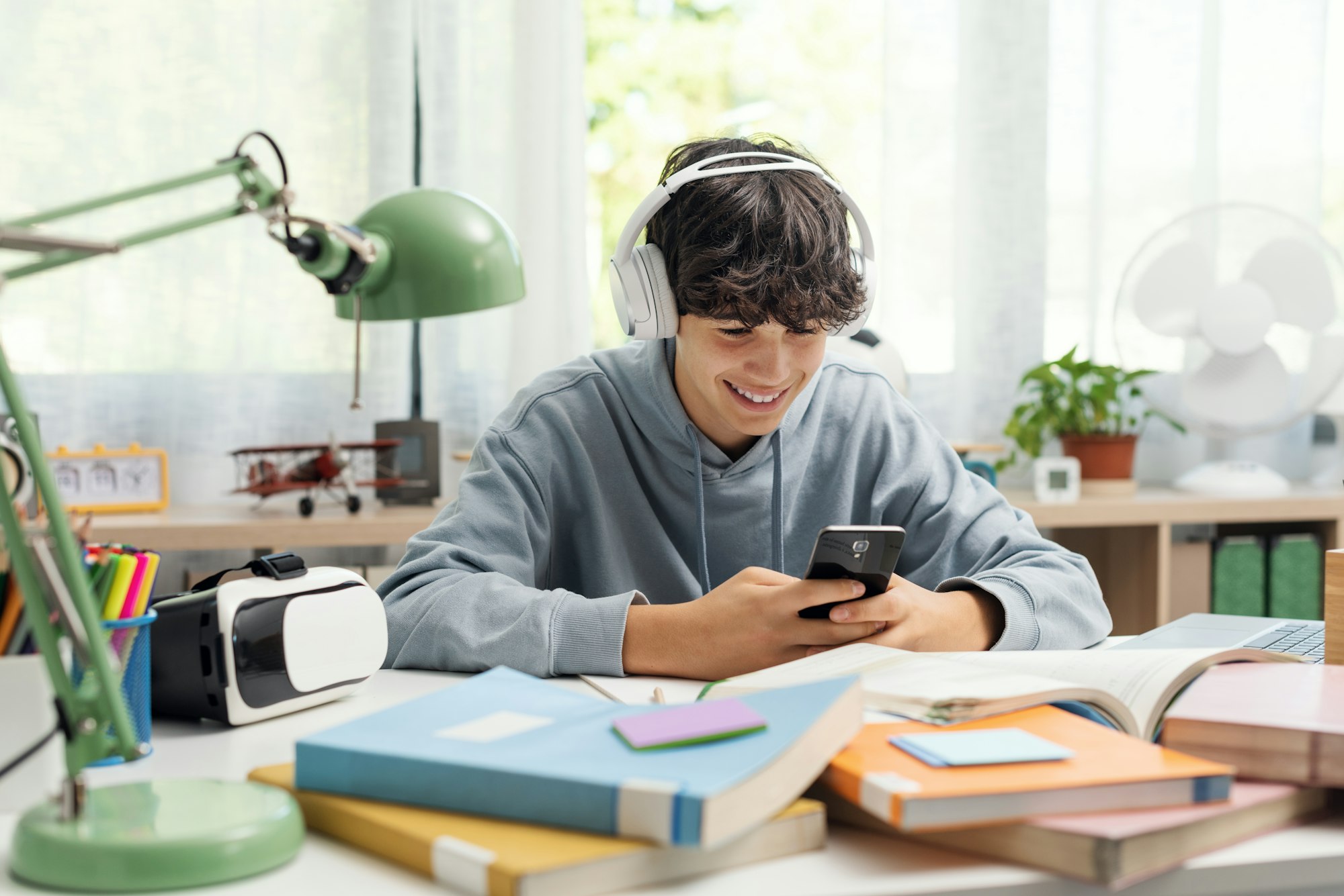 Student connecting with his smartphone